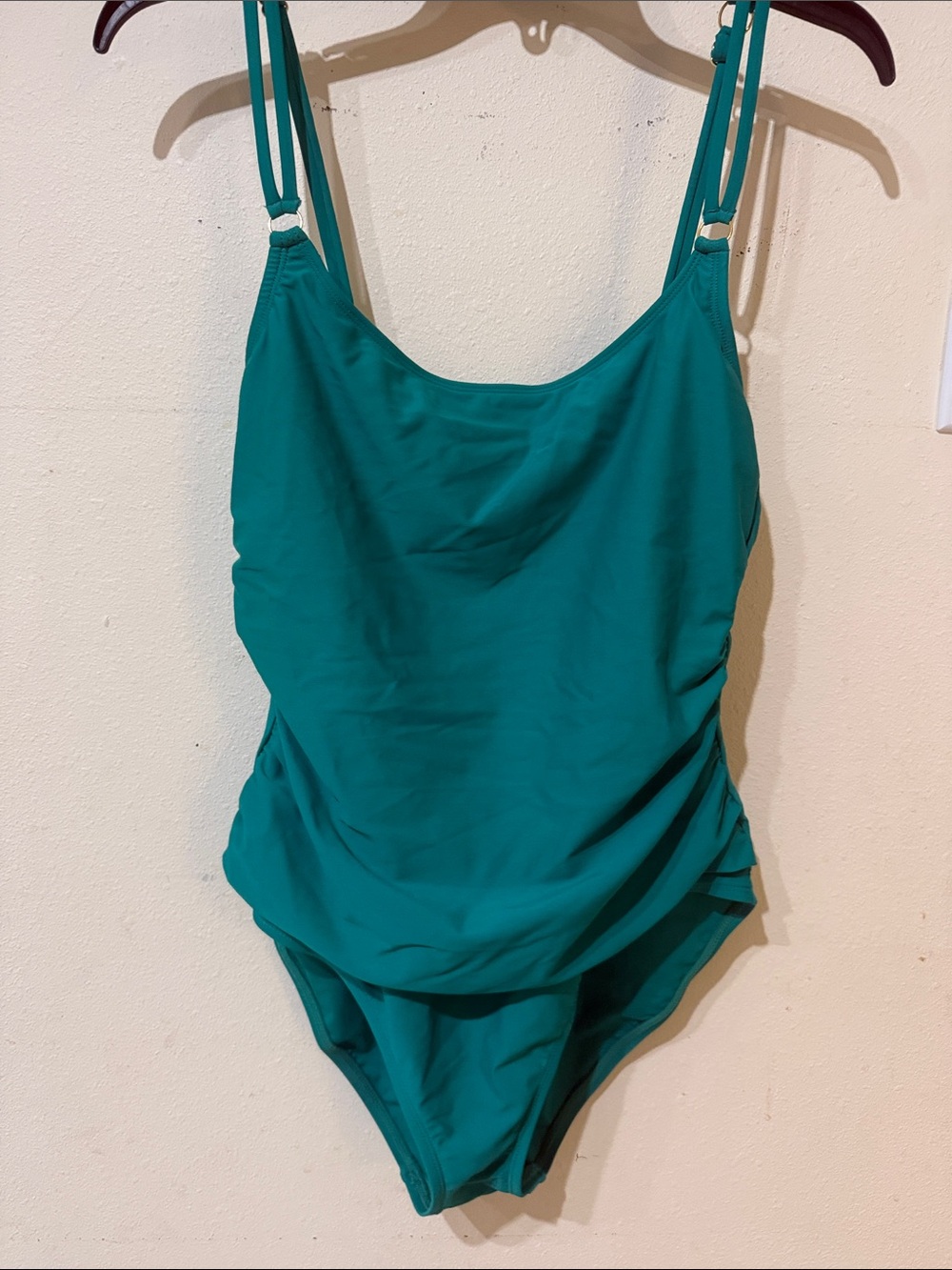 Ellen Tracy Green One-Piece Swimsuit Ruched Sides